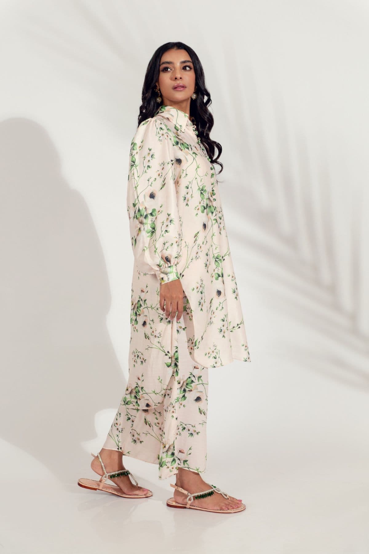 ANYA Green Florat Print Kurti in Silk by Shiza Ahmed Label